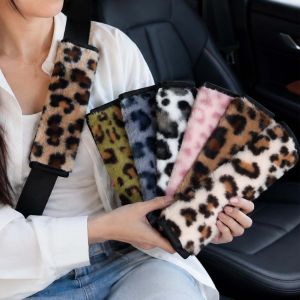 Leopard Print Car Seat Belt Cover Soft Plush Auto Shoulder Pad Warm Cushion Safety Strap Protector Universal Car Styling Decor