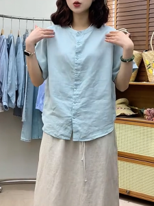 QINGNAER | Solid Color Casual Loose Round Neck T-shirt