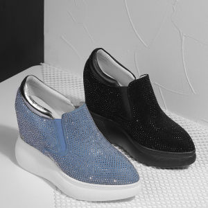 Elevated Heel Womens Shoes Spring 2025 Genuine Leather 11cm Inner Heightening Casual Sports Thick Bottom High Heel Traveling Footwear