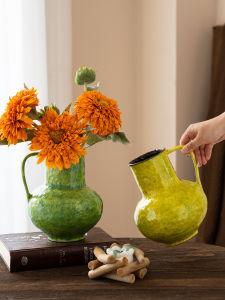 Retro Ceramic Flower Vase Decorative Piece Living Room Fresh Flower Hydroponics Creative High-End Oil Painting Style Art Dining Table Decoration
