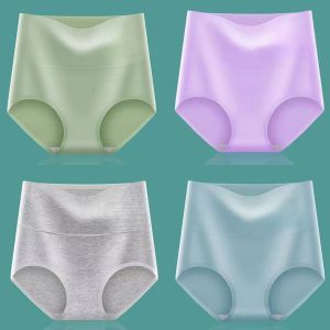 Womens Underwear Pure Cotton High Waist Belly Contracting Pure Color Hip Lifting Ladies All-Cotton Shorts Head Antibacterial Breathable plus Size Briefs