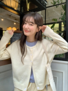 NIHAOKANONG | Áo Cardigan Len cổ tròn phối màu giả hai mảnh kiểu dáng thời trang ôm dáng rộng rãi