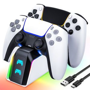 Dual PS5 Controller Charging Dock Fast 2H Charger for DualSense & Edge with LED Indicator & Safety Protection