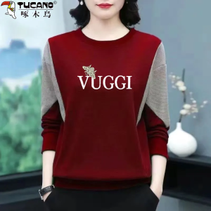 เสื้อสเวตเตอร์คอกลมพิมพ์ลายคอตตอนแท้ TUCANO สำหรับผู้หญิง ฤดูใบไม้ร่วง 2024 เสื้อเชิ้ตแขนยาวทรงหลวมๆ สไตล์ใหม่