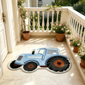 VIKAMA Cute Tractor Rug Cartoon Blue Vehicle Mat Cozy Floor Rug for Bedroom Kids Room Nursery Doormat Soft Non Slip Home Decor