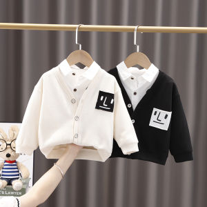 Korean Style Baby Boy Spring Autumn Knitted Cardigan Jacket Fashionable Childrens Clothing Cotton Material V-Neck Single Button