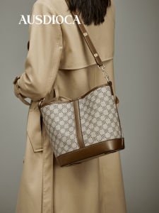 Vintage Floral Bucket Bag Womens Commuter Shoulder Bag Crossbody Bag for Middle-Aged Mothers Fashionable Retro Style