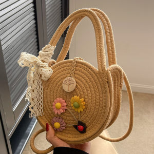 กระเป๋าสะพายข้างผ้าป่ากีดถัก กระเป๋าถือชายหาดแฟชั่นสำหรับผู้หญิง กระเป๋าถือสำหรับเดินทาง ฤดูใบไม้ผลิ 2024 กระเป๋าถือแบบลำลองสำหรับผู้หญิง