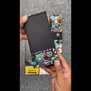 QXZ94 Dompet Pria Kulit Kanvas Motif Panjang Lipat Kartu Uang Polos Simple Premium Print-Hitam KV05