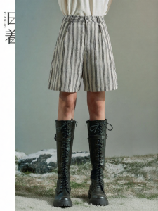 Summer A-line High Waist Striped Slim Fit Leisure Shorts Linen