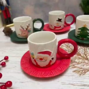 NOLLAIG Small Christmas Cup +Saucer |Premium Cangkir Piring Kado Natal