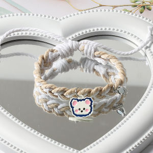 Adjustable Original Two-Color Woven Couple Magnetic Bracelet for Boyfriend Ins Style Bear Girlfriends Carrying Strap Small Rubber Band