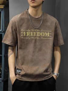 ROMON | เสื้อยืดคอกลมแขนสั้นผ้าฝ้ายแท้ RoMong สำหรับผู้ชาย ทรงหลวม ระบายอากาศได้ดี แฟชั่นฤดูร้อน ลำลอง เสื้อยืดคอกลมแขนสั้น RoMong