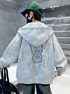 Boys Spring Autumn Hooded Jacket Stylish Childrens Clothing Cotton Blend Fabric Korean Style Zipper Closure Letter Pattern