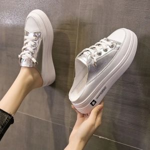 White Shoes Closed Toe Half Slippers Female 2024 Summer New Arrival Ins Easiest for Match Breathable Platform Thick Sole Casual Lazybones Shoes