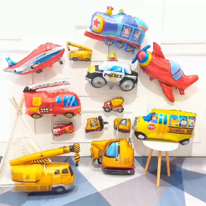 DINOSO Balon Foil Kendaraan ukuran Besar & Mini Bentuk Mobil Konstruksi Kereta Pesawat Bus Sekolah Excavator Truk Penggali Mobil Polisi Pemadam