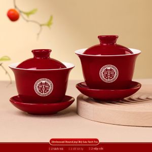 LANGMANXISHI | Bộ Tách Trà Màu Đỏ Cho Đám Cưới