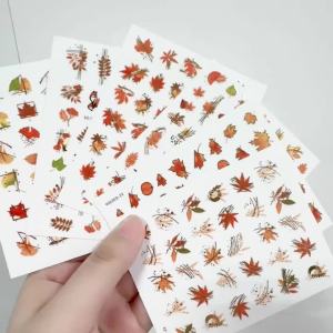 1Pcs 3D Halloween Maple Leaf Pumpkin Nail Art Sticker Autumn Thanksgiving Maple Leaves Nails Decals Fall Plant Manicure Decor &1