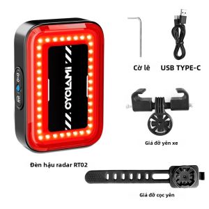 Đèn Hậu Xe Đạp Thông Minh CYCLAMI Tích Hợp Cảm Biến Phanh Báo Động Bằng Còi Đèn An Toàn Khi Đạp Xe Thông Minh RT02 Hợp Kim Nhôm Chống Nước IPX6