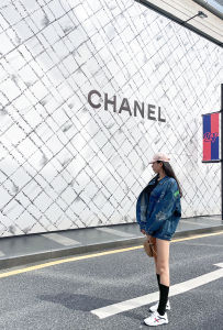 Loose Fit Blue Jeans Jacket Womens Long Sleeve Polo Collar Single Button Closure Letter Pattern Casual Outerwear