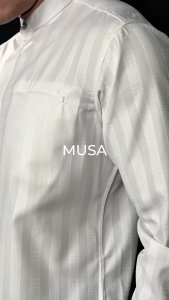 Casella Baju Koko Pria Lengan Panjang Vertical White | Koko Elegant Musa