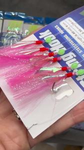Mr.Lurion 1Pack/10Packs Sea Fishing String Hooks Sabiki Rig Fish Skin Hooks with Pink Strip For Saltwater Mackerel