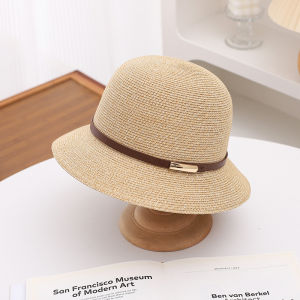 New Elegant Foldable Straw Hat for Women Spring Summer Autumn Seasonal Sun Protection Large Brim round Top Cap Stylish Accessory