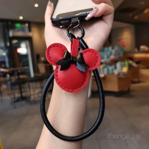 Portable Luxury Womens Phone Strap Leather Bracelet Short Style Lychee Pattern Handbag Lanyard Anti-Loss Chain Dual Buckle