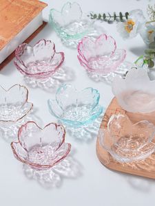 Pink Hammered Pattern Glass Sauce Dish Japanese Cherry Blossom Dish Jam Vinegar Seasoning Dish Hot Pot Barbecue Seasoning Dipping Sauce Dish