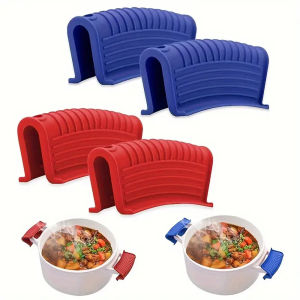 6pcs Red Silicone Pot Handle Covers High Heat Resistant Thermal Ear Clip Holder for Kitche Cast Iron Frying Pan Metal Pot Sleeve