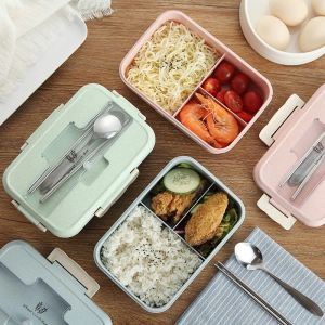 IMB.E209 Kotak Makan 4 in 1 / Tempat Makan Satu Set / Kotak Bekal Makan Jerami Gandung Lunch Box