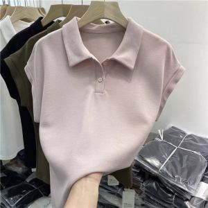 Fashionable Korean Style Womens Polo Neck T-shirt Spring Summer New Arrival Simple Elegant Fly Sleeve Base Shirt Top