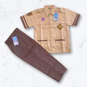 PAKET BUNDLING ABBA SERAGAM SEKOLAH SD MI PRAMUKA SIAGA Atasan Lengan Pendek Celana karet Coklat Panjang SD MI