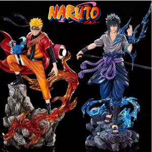 Bandai | 25cm Anime NARUTO Figure Uzumaki Naruto Uchiha Sasuke Combat form Action Figurine GK PVC Model Desktop Decor Collectble Toy Gift