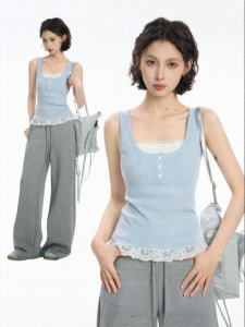 BAIDAIFEI | Blue Lace Layered Camisole