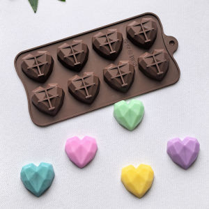 1PC 8 Lỗ Kim Cương Hình Trái Tim Khuôn Silicon Cho DIY Socola Bánh Gummies Trang Trí Bánh Dụng Cụ Nướng Bánh