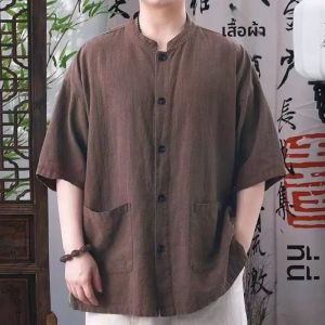 FLICBS | Áo Sơ Mi Tay Ngắn Phong Cách Retro Trung Quốc Kích Cỡ Lớn