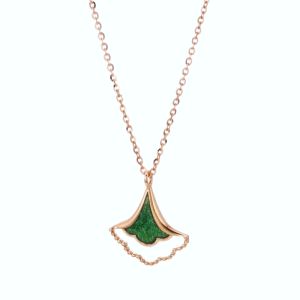 Chow Sang Sang Minty Collection 18K Rose Gold Green Enamel Ginkgo Leaves Necklace 92255N