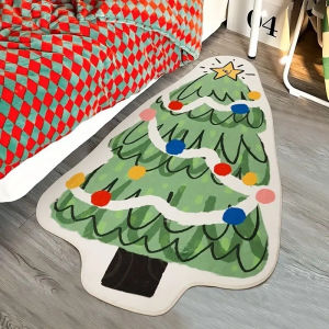 VIKAMA Santa Hat Shaped Bath Mat Imitation Cashmere Soft Absorbent Non Slip Red White Christmas Hat Pattern Bathroom Rug Xmas