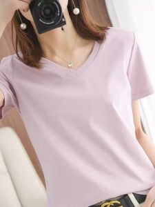 Summer Slim Fit Short Sleeve T-Shirt Womens Cotton Half Sleeve V-Neck round Neck Fake Collar Casual Pure Color Simple Style