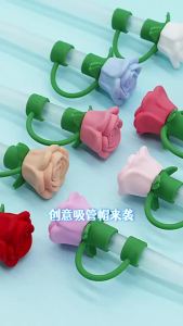 Hot 9-10mm Rose Flower Straw Cover for Stanley Large Silicone Diameter Heat-resistant Dust Proof Straw Plug Cap Cup Accessorie