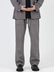 Cezphison Faux Suede Slightly Flared Straight-leg Casual Pants Loose Pants High Street Sweatpants Draped Pants Men