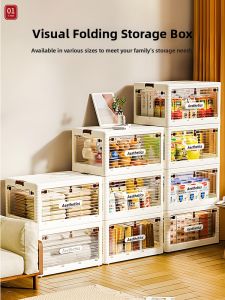 Transparent Books Storage Box Foldable with Wheels