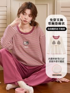 Pure Cotton Sleepwear Womens Long Sleeve Long Pants Striped Sweet Girl Home Clothes Spring Autumn Wearable Comfortable Home Suit
