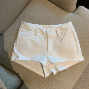 GUZILIAN | American Style Low Waist A-Line Elastic Slimming Hot Shorts Womens Casual Summer New Outwear White Ultra-Short Skirt