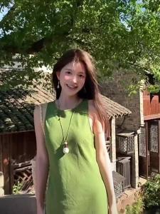 SENWA | French Retro Green Summer Resort Long Dress