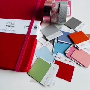 Bujoworld A5 Dot grid 132page Planner 2026 Fuschsia Notebook 3 Rolls Washi Tapes & Pantone Stickers - Journalling New Year DIY Craft Bundle