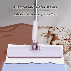 EUNICE 118CM Paper Towel Mop Face Towel Mop Hands-Free Automatic Clip Flat Mop Wet Dry Floor Glass Window Cleaning 夹布拖把