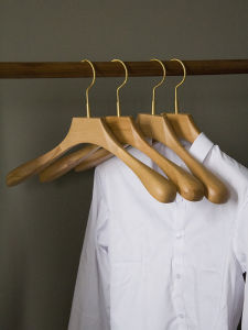 High-End Elm Wood Clothes Hanger for Home Use Solid Wood Coat Hook Bronze Hotel Wooden Wood Large Coat Hanger Multi-Functional Vintage Style Adult Closet Organizer