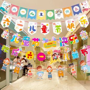 MONLEYTA | Childrens Day Decorative Pull Flag Scene Atmosphere Arrangement Bunting Hanging Decoration Class Room Shop Decoration